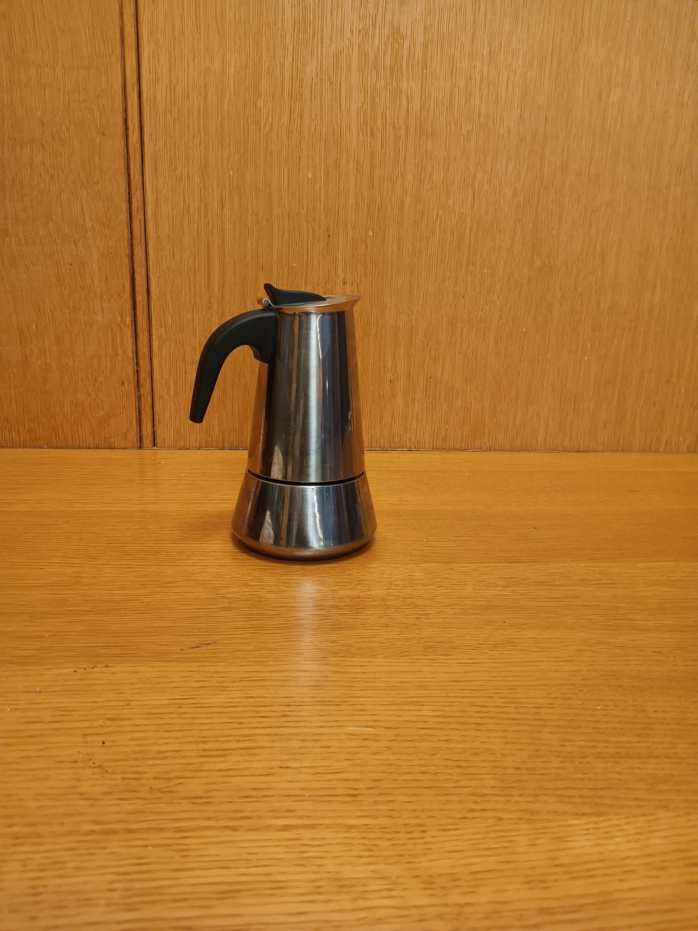 Stovetop Espresso Maker with Black Handle - Silver Stainless Steel
